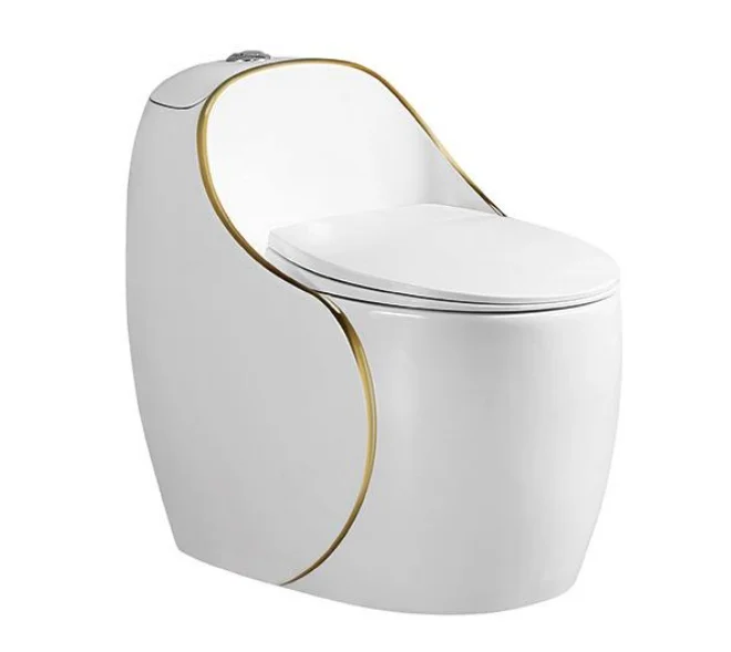 New Hot Selling Siphonic One Piece Toilet Egg Shape Golden Line S-trap White Luxury Siphonic One Piece Toilet Bowl For Sale