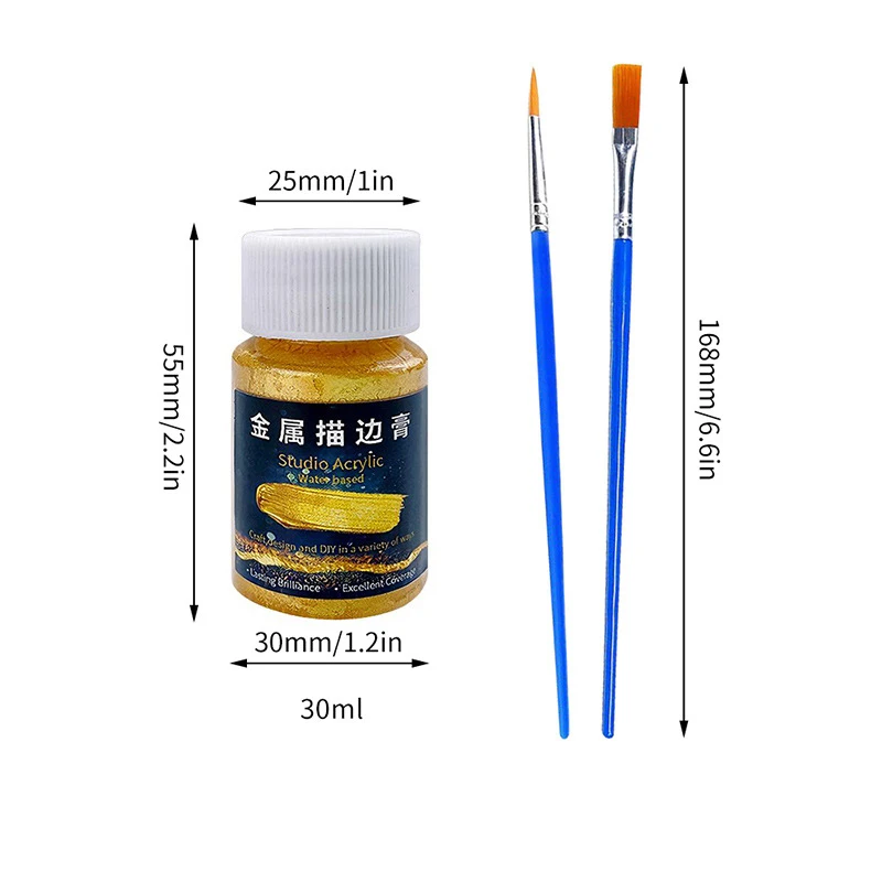 30/60/100ml Metal Acrylic Paint Gold Silver Copper Resin Pigment Student Graffiti Paint Glue Dropping Thread Hooking Paste