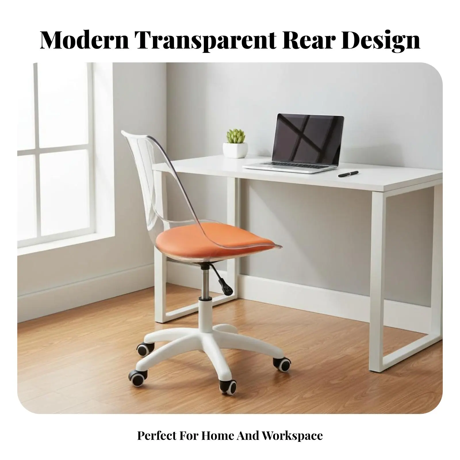 クリアローリングチェア-透明デザイン-回転スツール-高さ調節可能-アームレス-ホームオフィスユーザー、ティーン向け