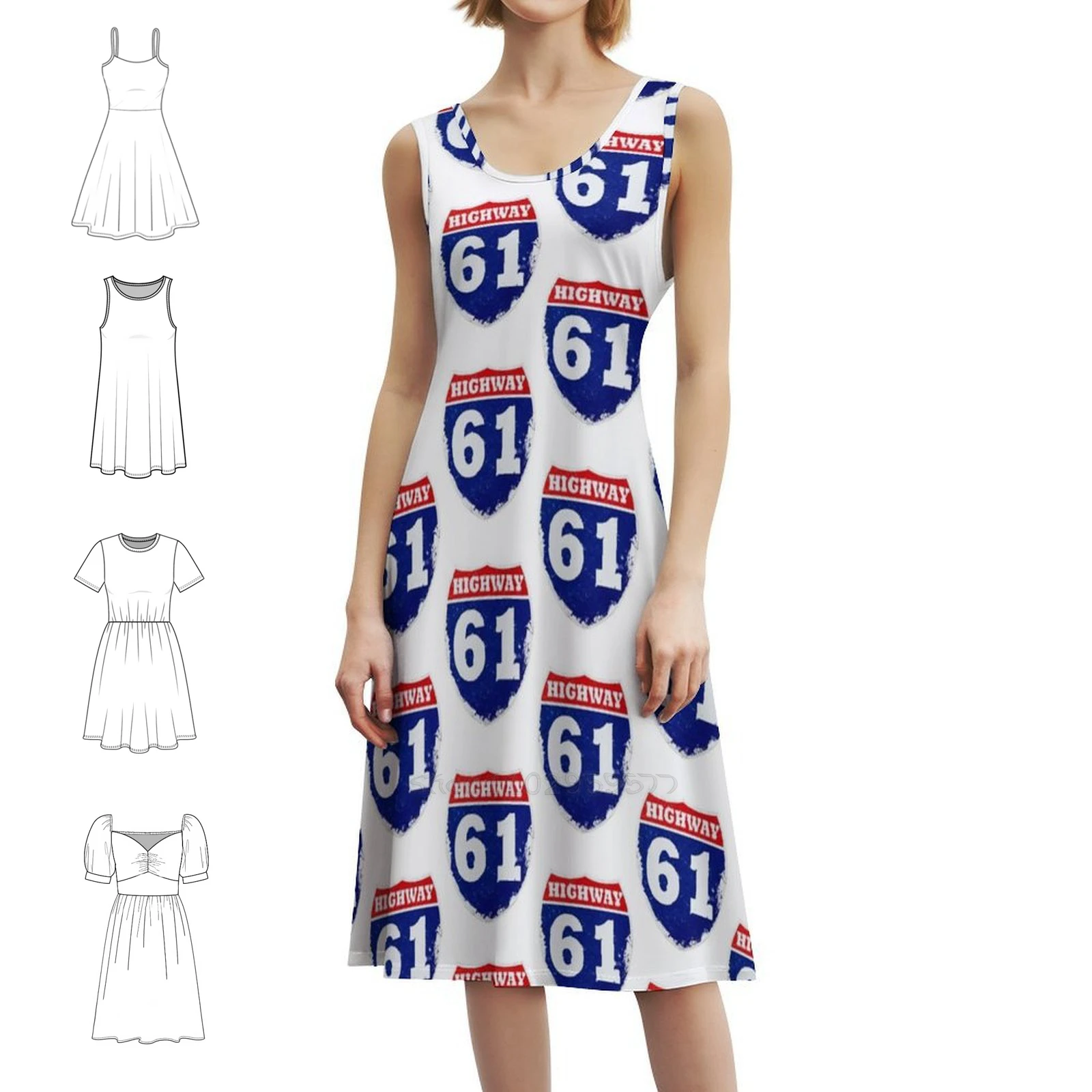 Highway 61 Revisited Bohemian Sleeveless Dress Multi-Print Beach Vacation Party Dress Bob Dylan Music Folk Bob 60S Dylan