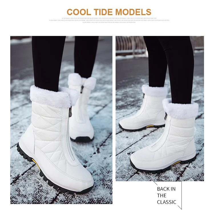 Winterweiße Damenstiefel, dicke Sohle, Baumwollschuhe, warmes Plüschfutter, rutschfest, bequeme Outdoor-Schneestiefel, Botas Mujer – Detail 10