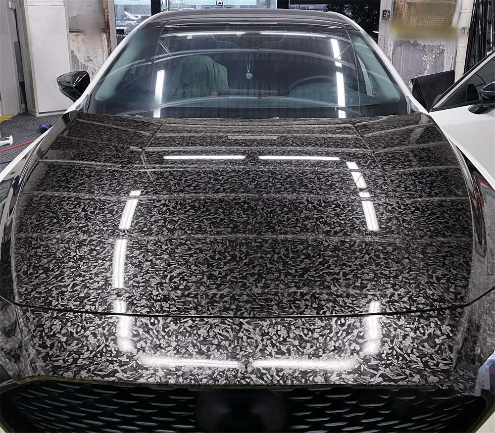 Forged Carbon Fiber Vinyl Wrap Glossy Silver Motorcycle Car Styling Film DIY Car Hood Roof Sticker Accessories