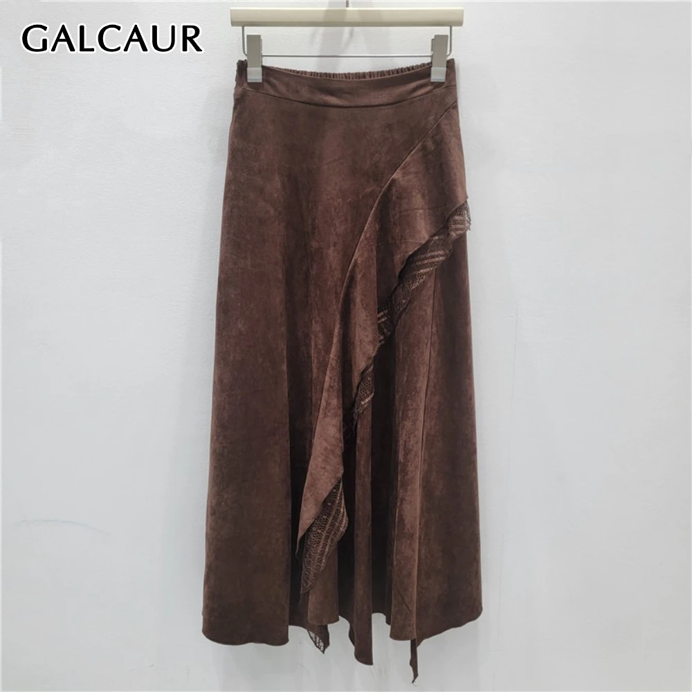

GALCAUR однотонная элегантная юбка с оборками, женская свободная юбка с высокой талией в стиле ретро, интеллектуальные женские юбки, осенняя мода, новинка