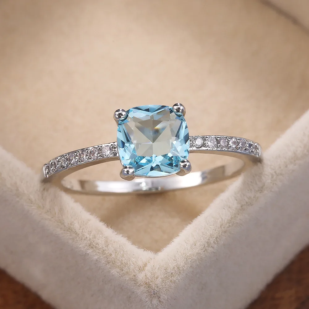 Square Blue Series Stone Women Rings Simple Minimalist Pinky Accessories Ring Band Elegant Engagement Jewelry Rings