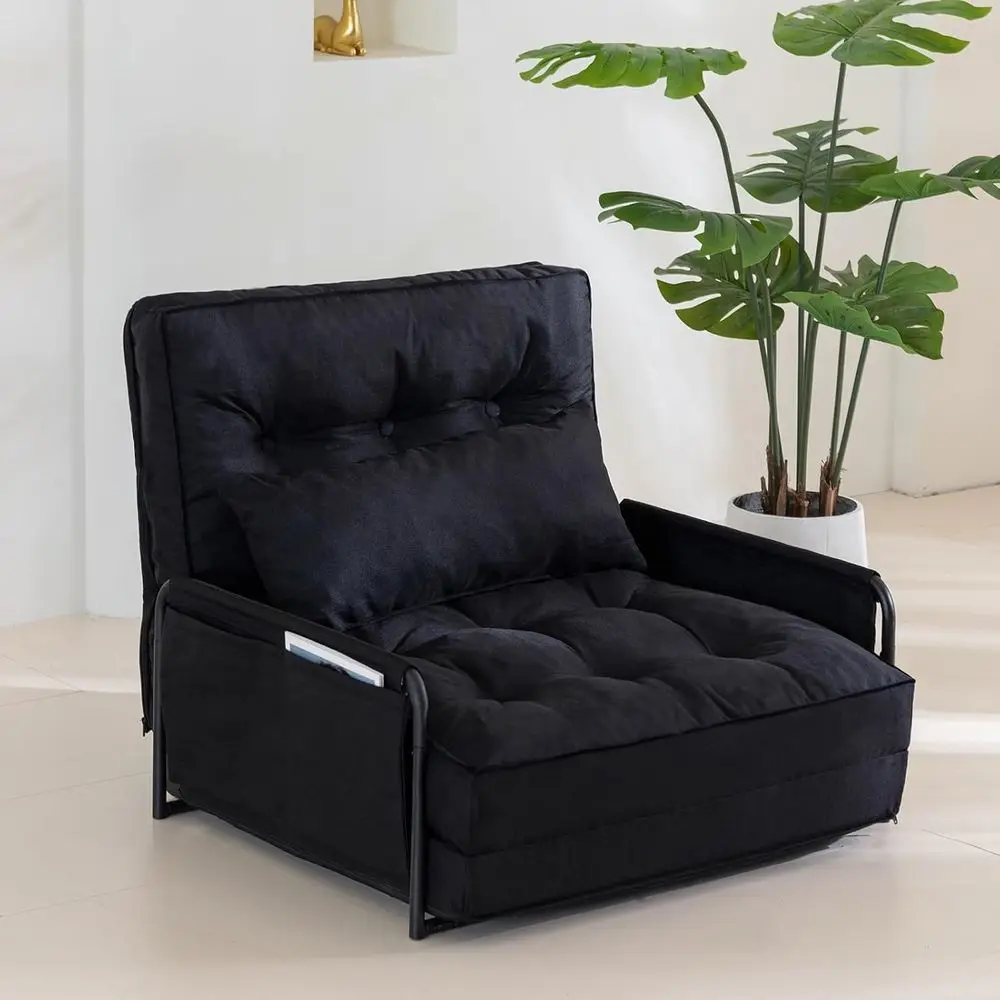 

5-Position Adjustable Backrest Couch Bed, Convertible Bean Bag Sleeper Chair with Pillow for Reading and Gaming (Black, Single)