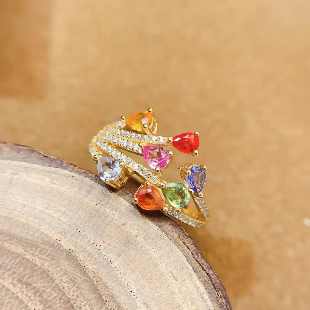 KJJEAXCMY High End Women's Rings Natural Colored sapphire S925 Silver with Electroplating Boasting High Clarity Full Brilliance