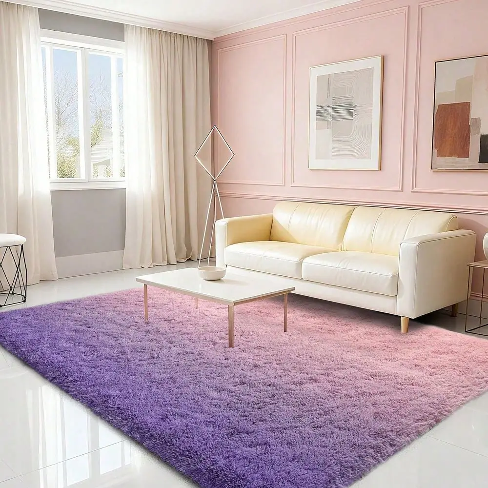 

Gradient PinkPurple Shag Area Rug Ultra Soft Warm Long Pile Carpet, Machine Washable ShedFree, Living Room Rugs, Bedroom Carpet