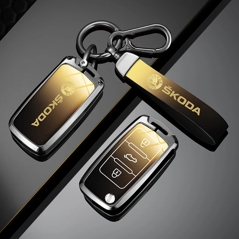 Zinc Alloy Car Flip Remote Key Case Full Cover Holder Shell Bag for Skoda Yeti Superb Rapid Octavia Keychain Accessories