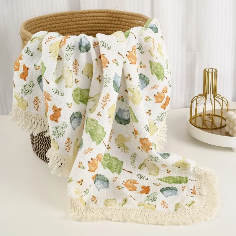 Double Layers Tassels Baby Blanket Cotton Swaddles Wrap Cloth Stroller Cover Newborn Bath Towel Receiving Blankets