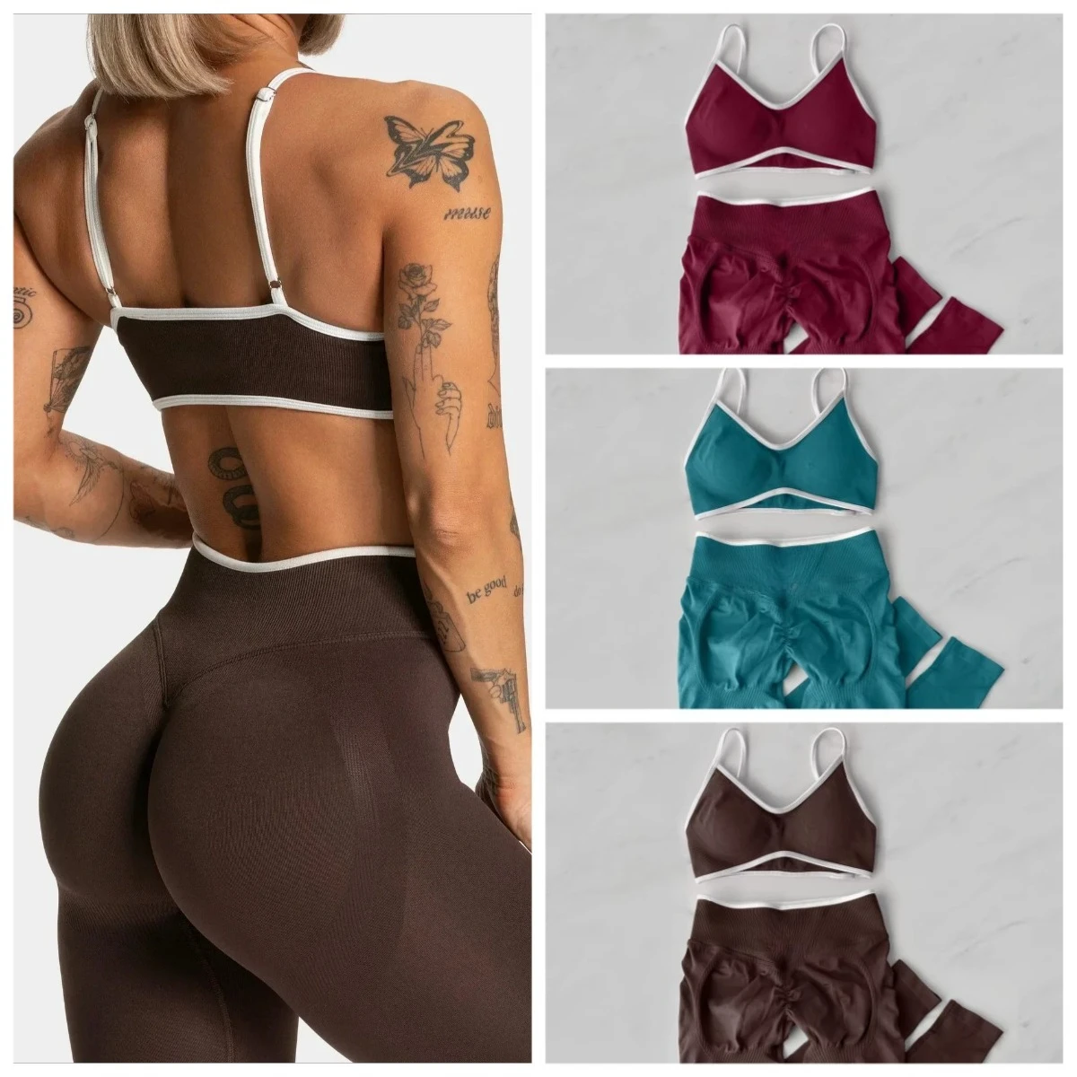 

Женский комплект из 2 предметов для занятий йогой, бесшовные леггинсы с высокой талией, спортивный бюстгальтер, топ, тренировочная одежда, спортивная одежда для фитнеса, тренировочная одежда для бега