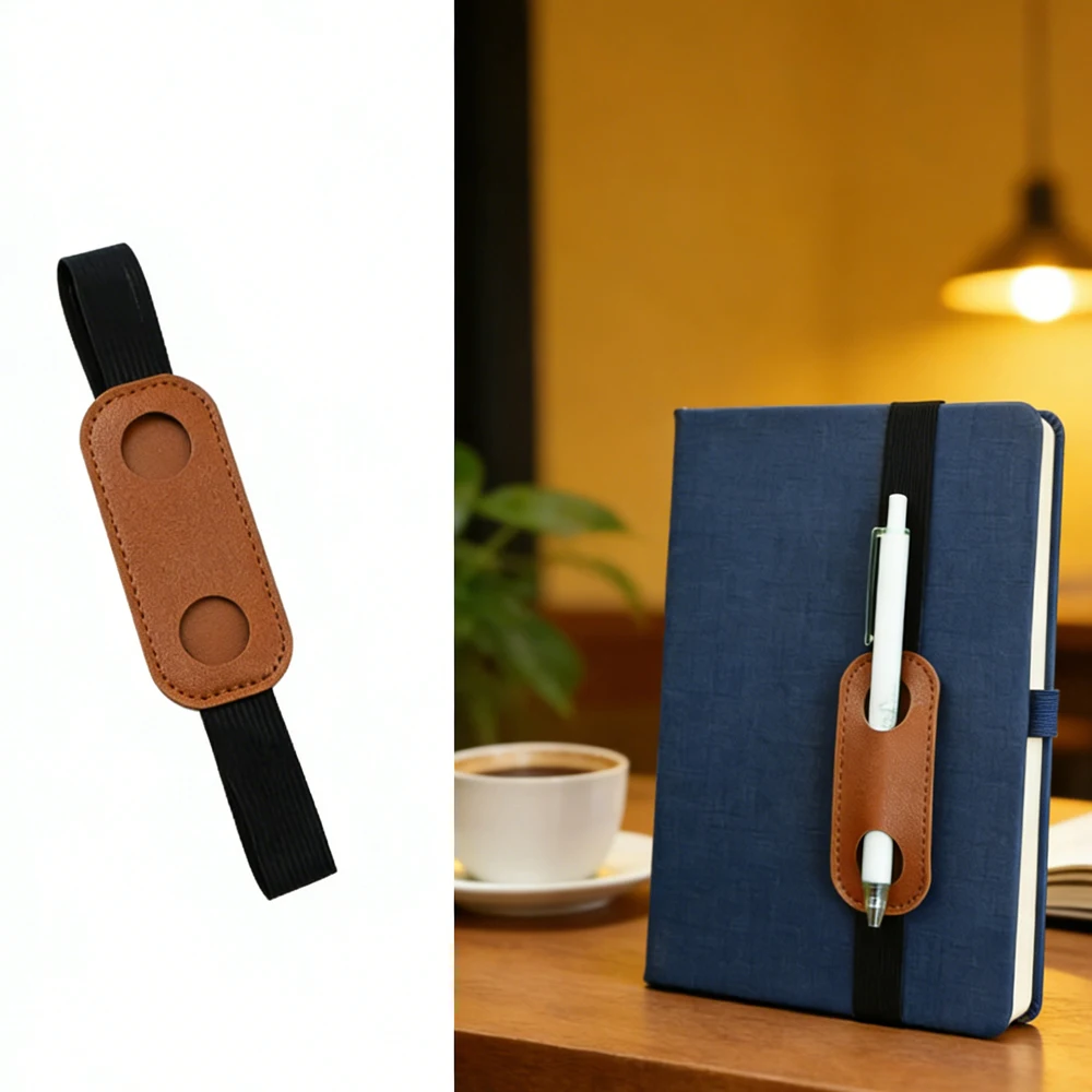 Portable Notebook Pen Holder with Elastic Band PU Leather Pencilcase for Single Pen Loop Secure Planner Journal Notebook 