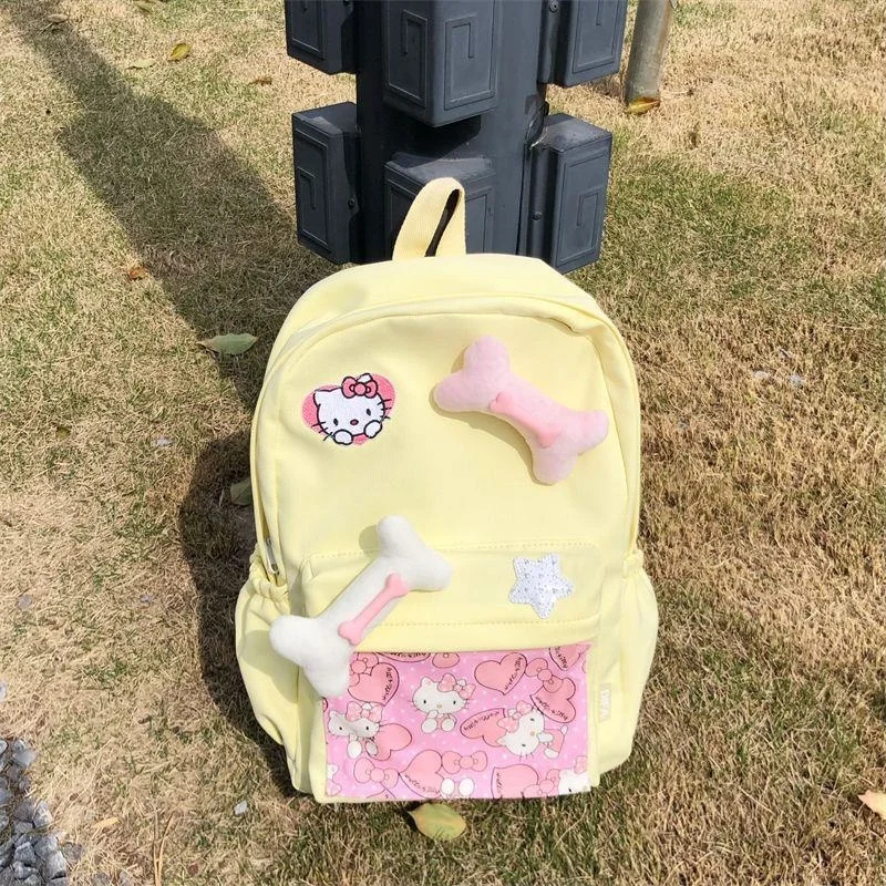 Cartoon Sanrio Hello Kt Backpack Japan Korean Style Yellow Schoolbag Y2k Student Aesthetic Backpacks Kawaii Shoulder Bags Women