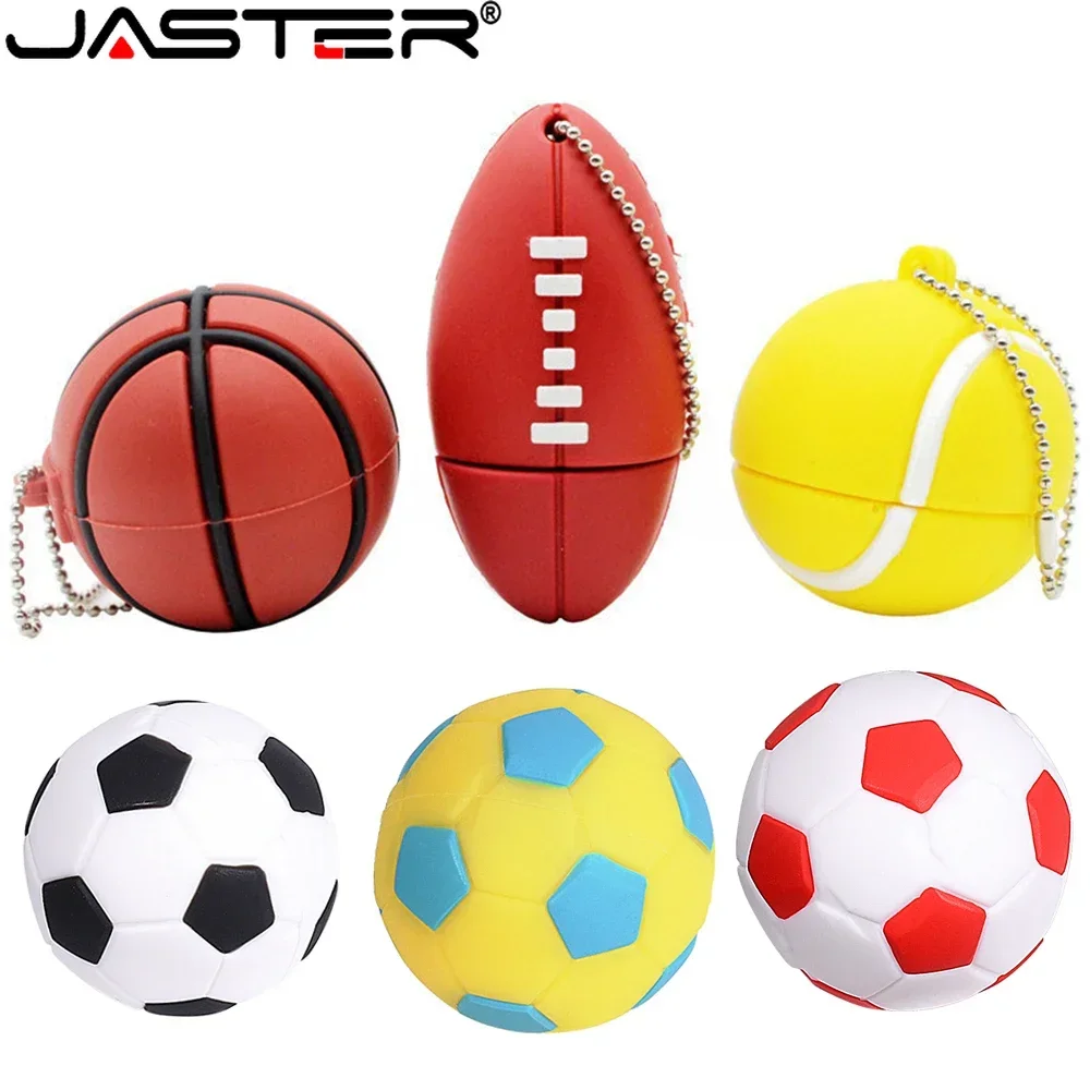 Jelter USB 2.0 kartun lucu, Flash drive 128GB sepak bola coklat 64GB 32GB stik memori Kecepatan Tinggi Gratis gantungan kunci