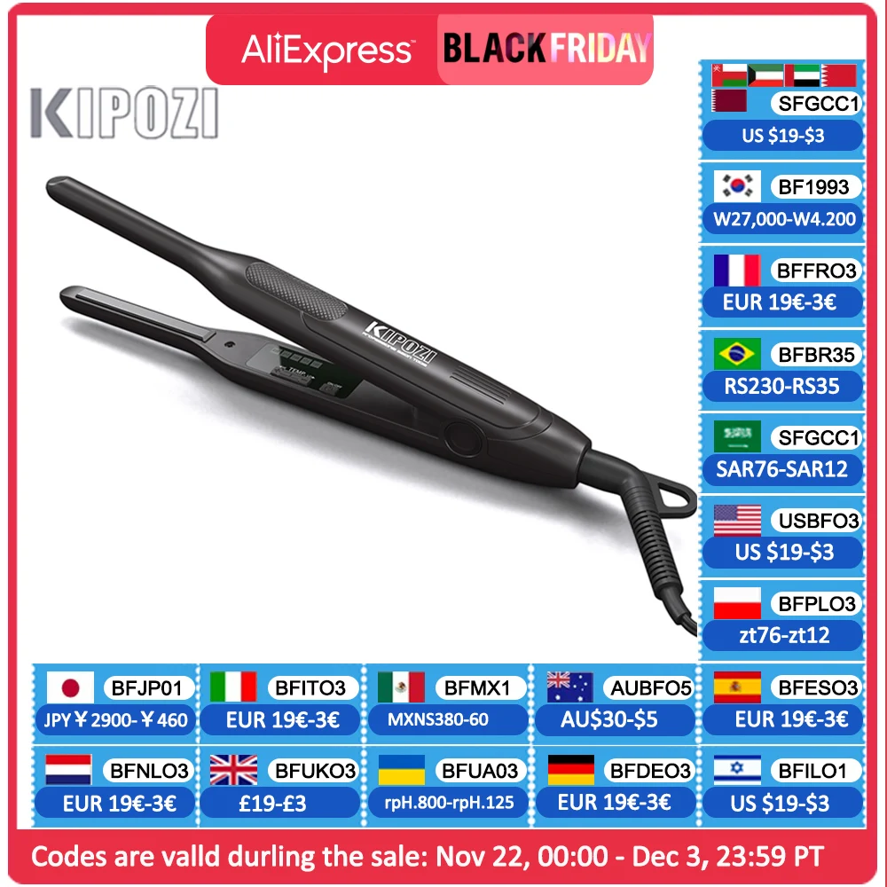 KIPOZI Titanium Small Hair Straightener Short Hair Pixue Cut Titanium Dual Voltage Flat Hair Iron Thin Pencil Beard Straightener