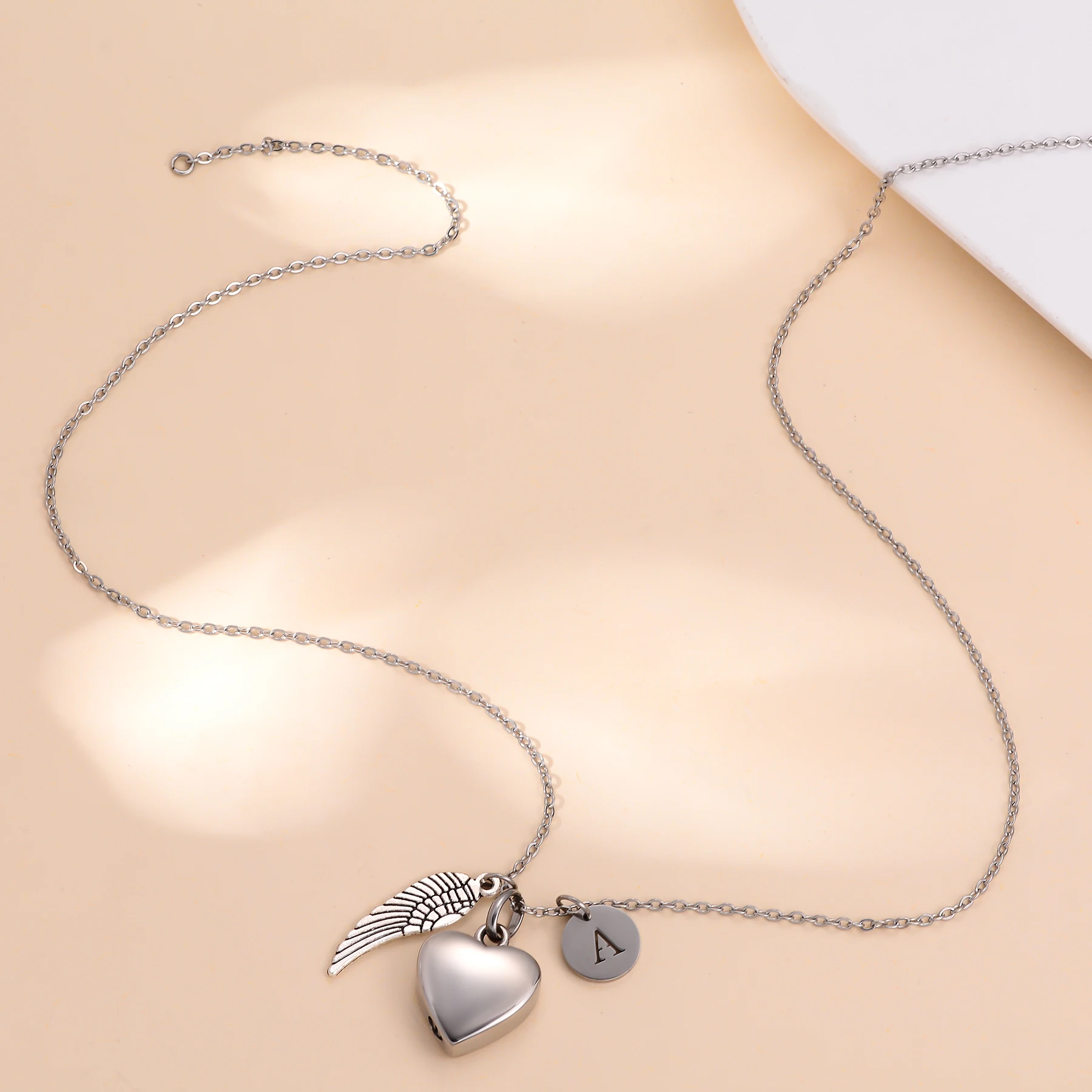 Personalisierte Foto-Text Edelstahl Engelsflügel Herz Urne Halskette Andenken Gedenkschmuck für Asche – Detail 6