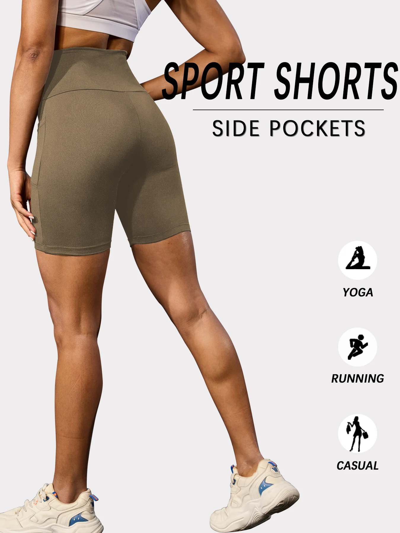 2 Pack Workout Shorts for Women High Waisted Biker with Pockets Super Soft No See Through Tummy Control