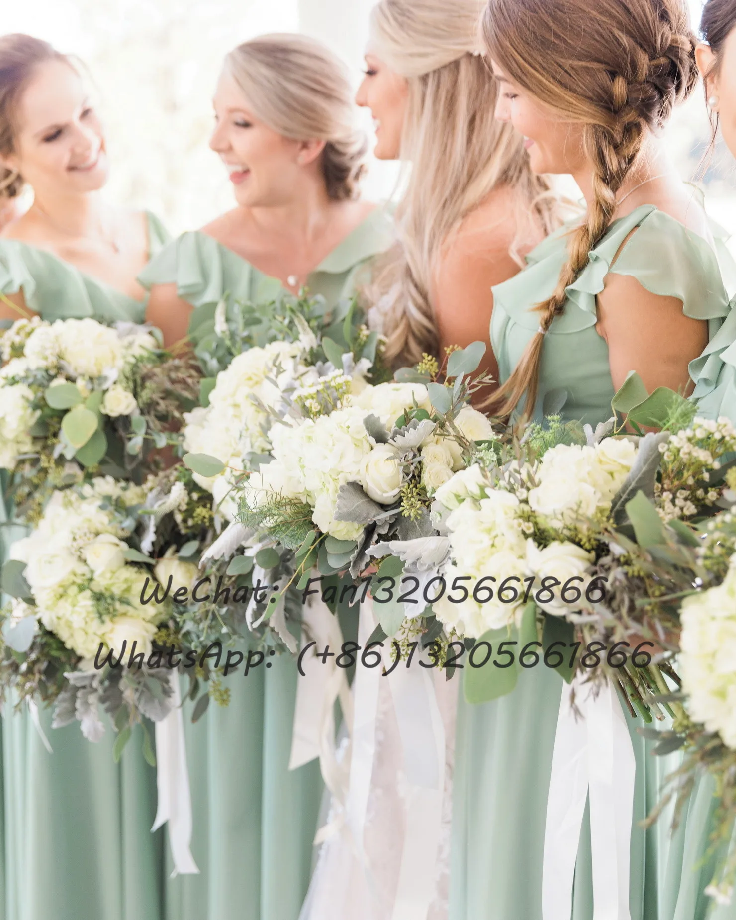 Sage Green A-line Bridesmaid Dresses Chiffon V-neck Ruffles Long Wedding Party Dress For Women Formal Maid Of Honor