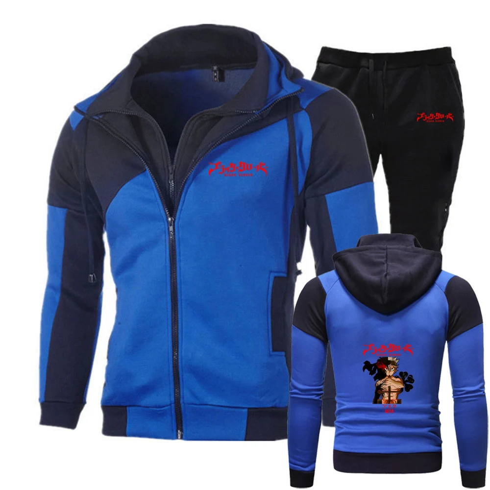 Black Clover Asta Print 2025 Spring And Autumn Mens New Zipper Splicing Hooded Sweatshirt+Popular Sweatpants Suit