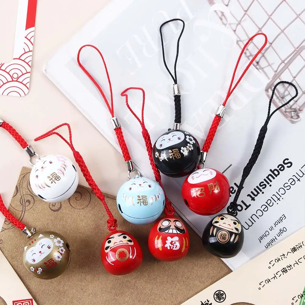 Japan Lucky Cat Daruma Bells Pendant DIY Trinkets Car Bag Key Chain Water Bells Copper Good Luck Fortune Wealth Charm Gift