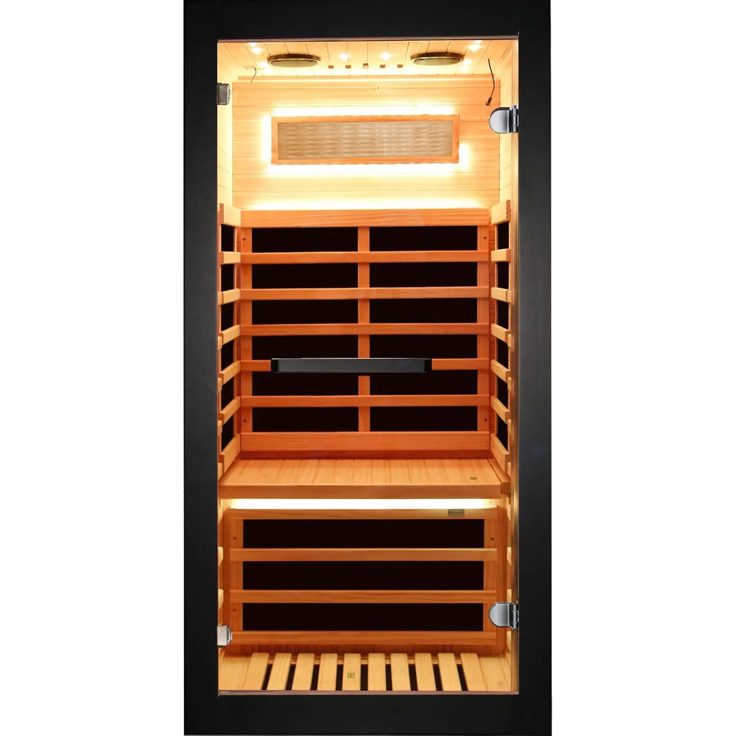 

Sauna One Person Infrared Saunas Room Chilean Pine Wood 1050W Dry Saunas Spa with 7 Color Starry Sky Light Oxygen, Customized