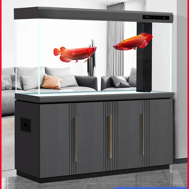 Aquarium living room, large light luxury, ultra-white entrance screen, bottom filter, ecological intelligent partition cabinet