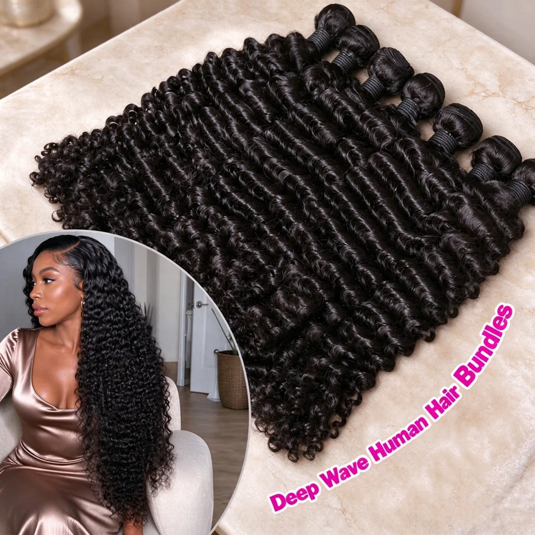 28 30 32 Inch Deep Wave Bundles Human Hair Brazilian Remy Raw Human Hair Weaving Curly Hair Extensions For Women