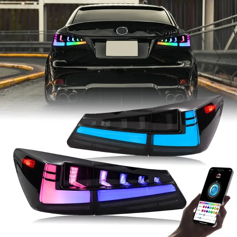 

Для Lexus IS250 IS350 ISF 2006-2013 RGB светодиодные задние фонари дымчатая пара с последовательным указателем поворота