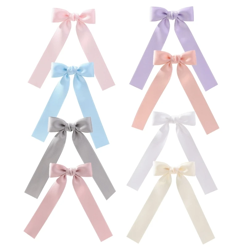 Set of 8 Hair Bows with Long Tassels Elegant Hair Bow Clips Trendy French Hair Clips Hair Decoration for Girls & Ladies W3JF