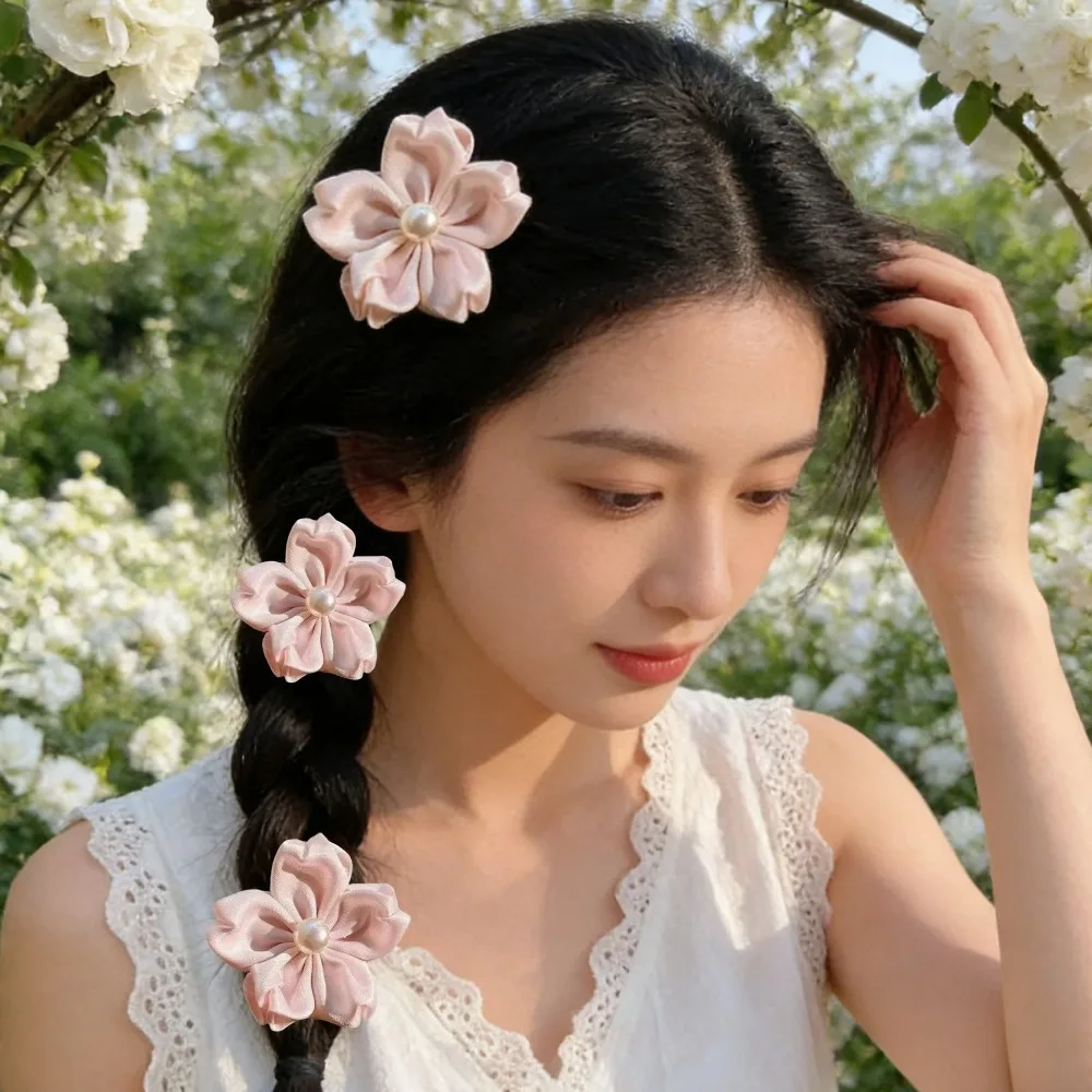 

Sweet Girl Heart Pink Cherry Blossom Hair Clip Pearl Ins Cute Flower Hair Clip Brooch Bangs Side Clip Hair Accessory