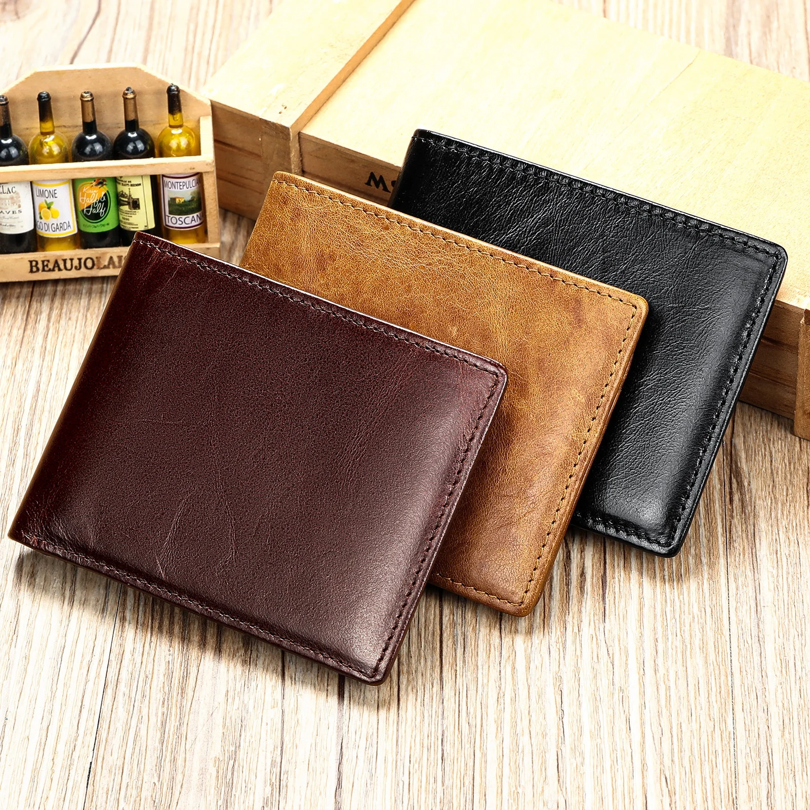 new men's simple leisure anti-theft brush leather wallet multi-functional wear-resistant all-matching real cowhide wallet