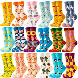 Chaussettes mignonnes d'animaux de dessin animé pour femmes, chaussettes de nourriture de fruits, chaussettes de carillon drôles, Harajuku heureux, bas décontractés, automne, printemps, Kawaii