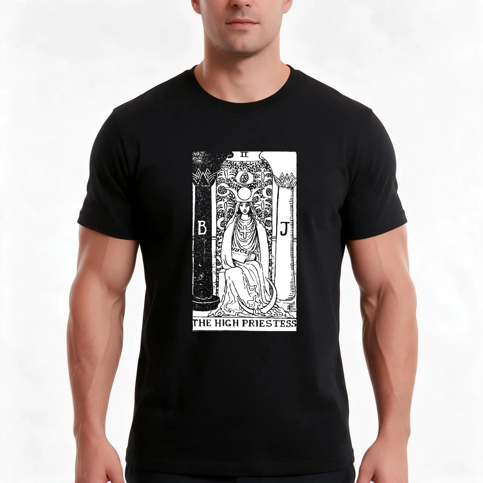 Tarot Card : The High Priestess black & white T-Shirt, Summer Casual Cotton Tee, Oversized Streetwear Tops, Unisex Men Women