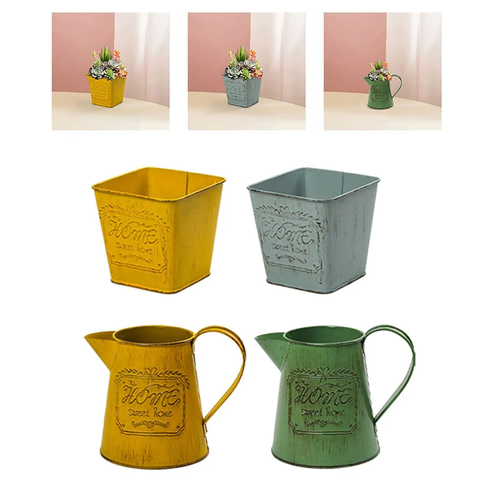 Flower Pot Iron Figurine Plant Pot Flower Vase for Table Centerpiece Desktop