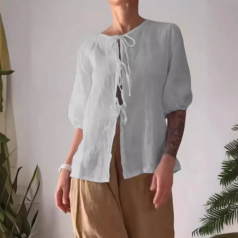 2025 ربيع المرأة مجموعة س الرقبة قصيرة الأكمام الدانتيل أعلى واسعة الساقين السراويل فضفاضة مجموعة المرأة أنيقة موضة ملابس نسائية غير رسمية