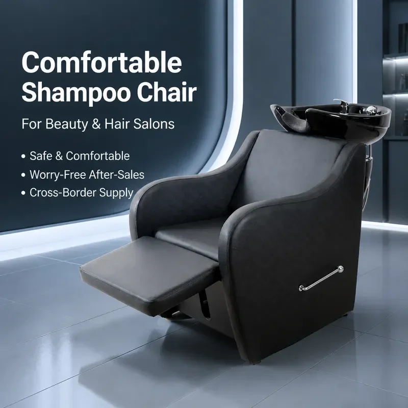 Custom Black PU Leather Flush Bed Hair Barber Shop Shampoo Chair Beauty Shampoo Bed
