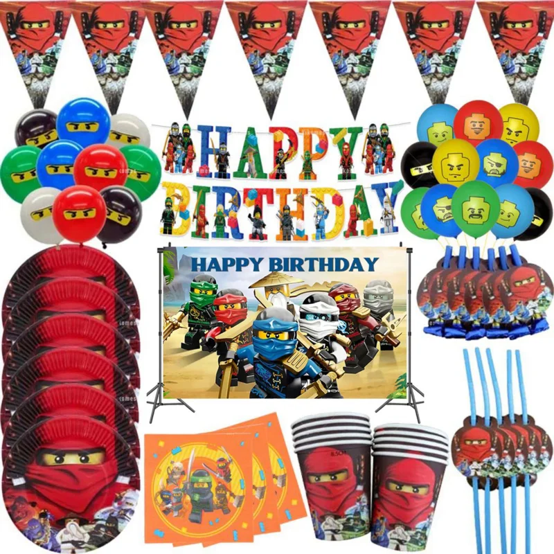 Disney Ninjaed Thema Latex Ballons Einweggeschirr Alles Gute zum Geburtstag Party Dekorationen Folienballons Kinder Banner Kuchendeckel
