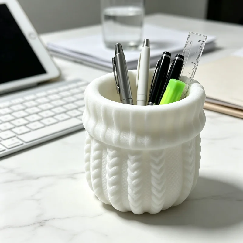Bohemian Style White Knitted Sweater Texture Storage Tube, Three-Dimensional Embossed Cable Ribbed Design Desktop Pen Holder, Matte Texture Modern Minimalist Aesthetic Desktop Storage Box, Can Be Used for Stationery Storage, Makeup Brush Storage, Dressing Table Storage, Suitable for Office Desk, Study Room, Dormitory, Dressing Table, Home Office, Space-Saving Decorative Storage Two-In-One, Warm Home Decor Item, Teacher Gift, Student Gift, Housewarming Gift, Women's Birthday Creative Gift