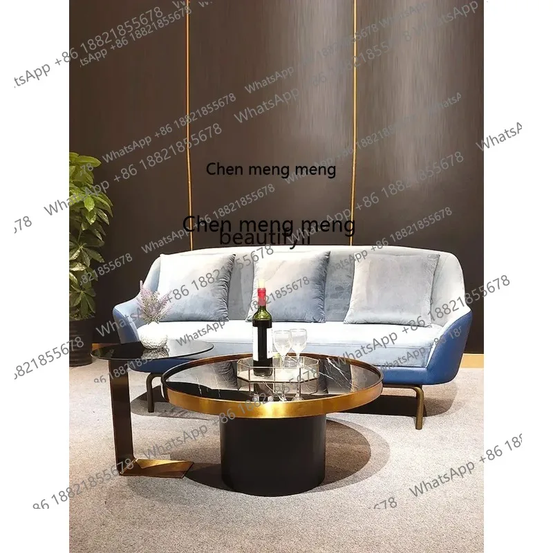 cn8617 ssStainless Steel round Tea Table Combination Living Room Tempered Glass Tea Table Natural Stone Plate Small Coffee Table