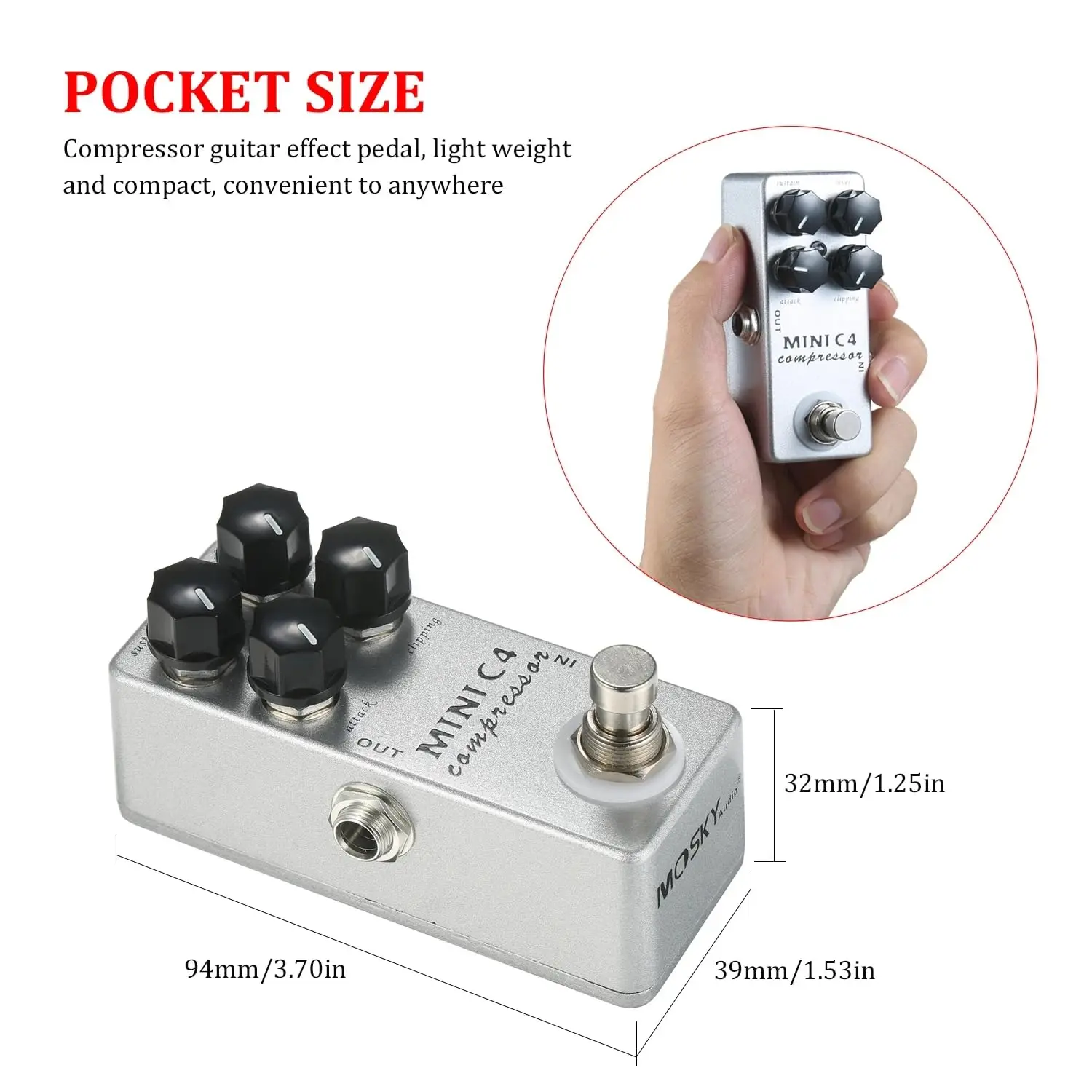 Mosky MINI C4 Guitar Pedal Compressor Effect True Bypass Metal Shell Compact for Electric Guitar Bass Sustain Control Studio