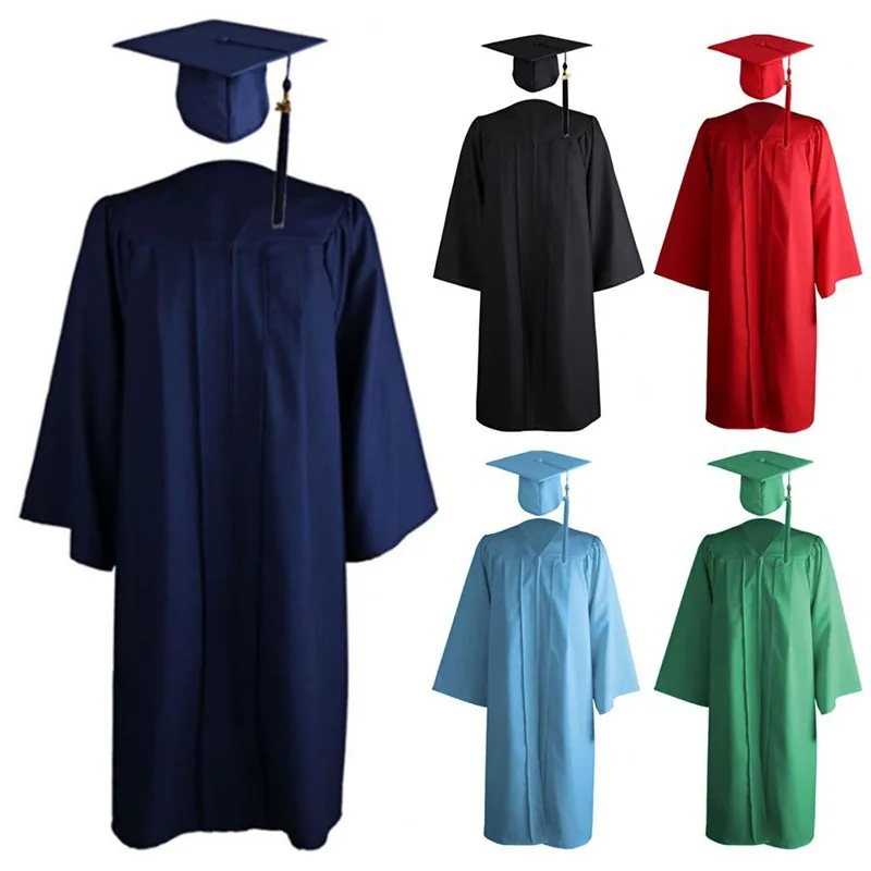 2024 New Woven Baccalaureate Gown American Style Adult University Graduation Academic Dress Solid Color Robe Hat Set