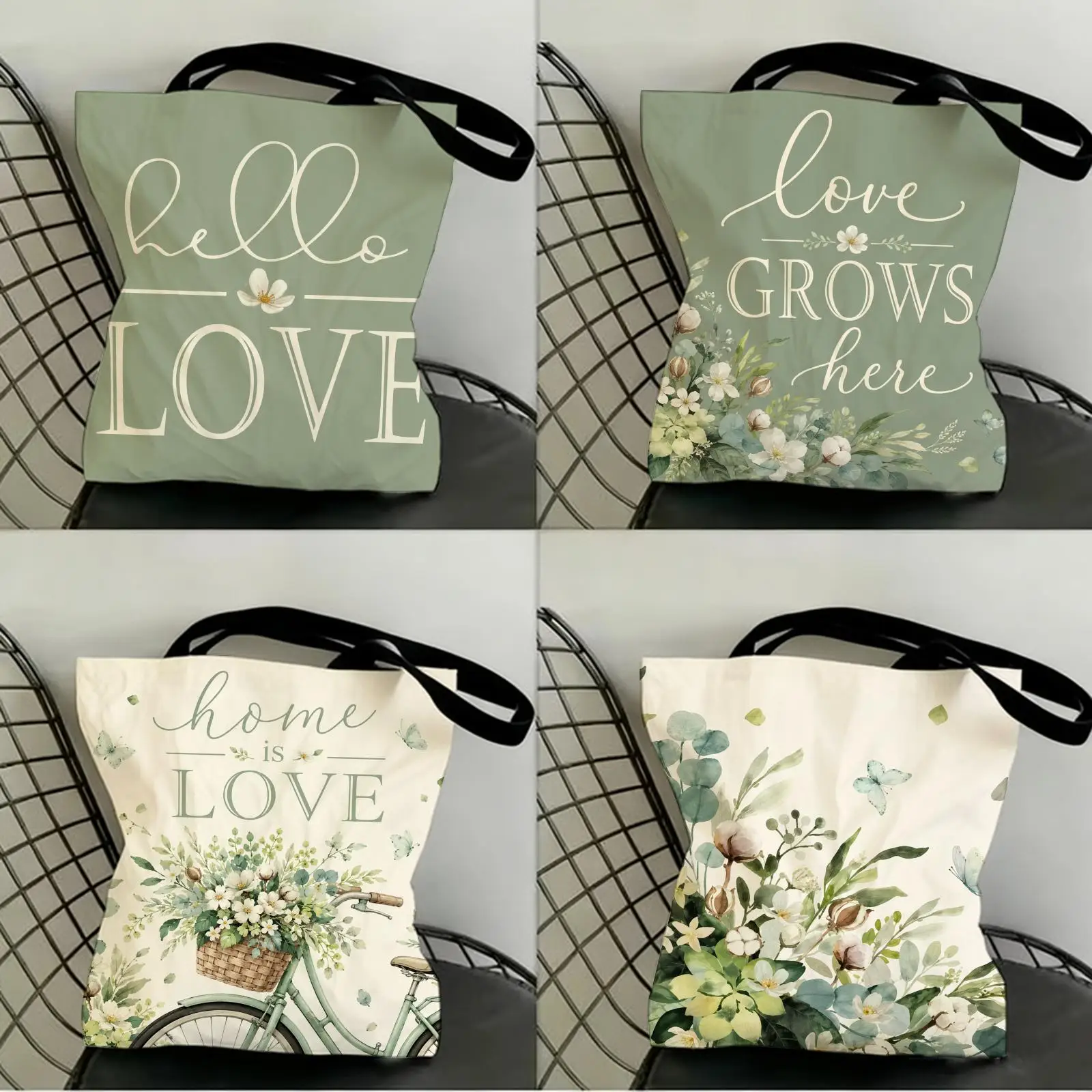 

Summer Plant Flower Storage Bags Canvas Double-Sided Print Women Large Tote Bag Durable Beach Picnic Foldable Gift Eco