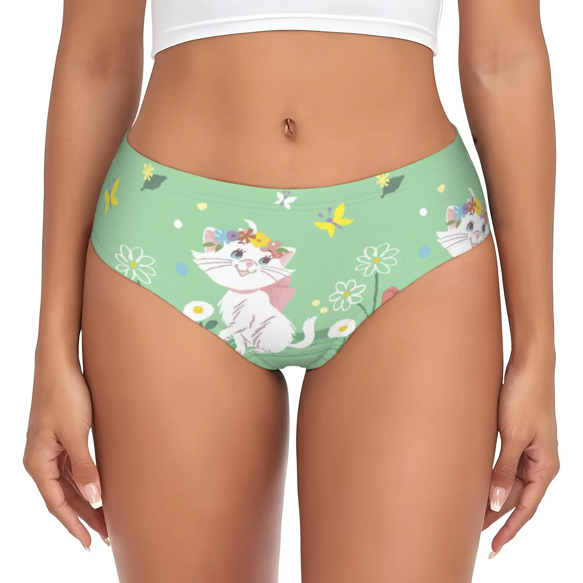 Custom Womens M-Marie Cat Cartoon Brief Panties Female Breathable  Underwear Underpants