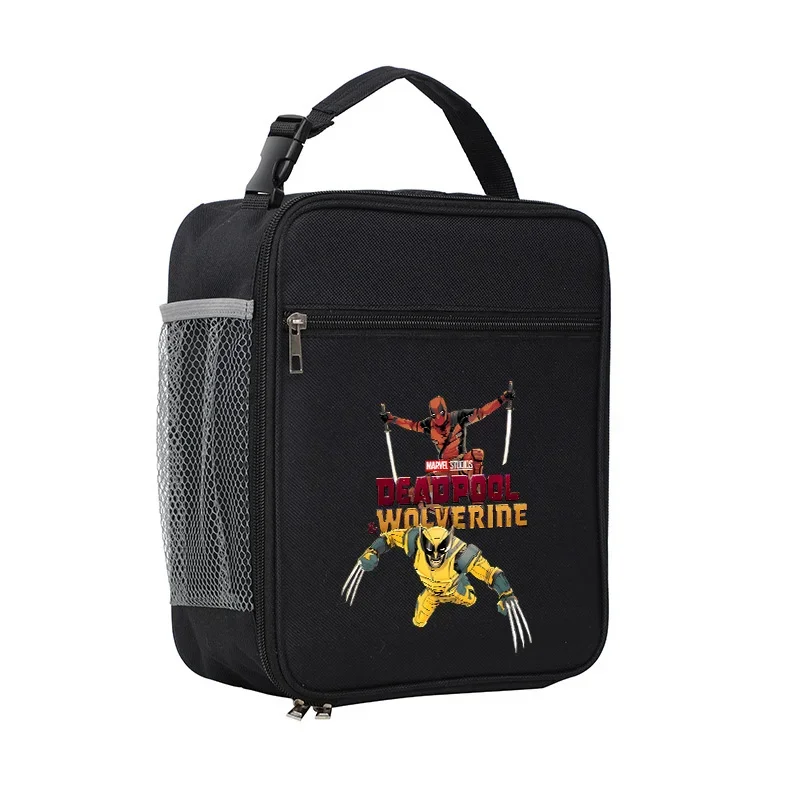 Deadpool Wolverine Borsa per il pranzo Borsa termica isolata per bambini Studente scolastico Scatola per pasti portatile Borse per il pranzo nere