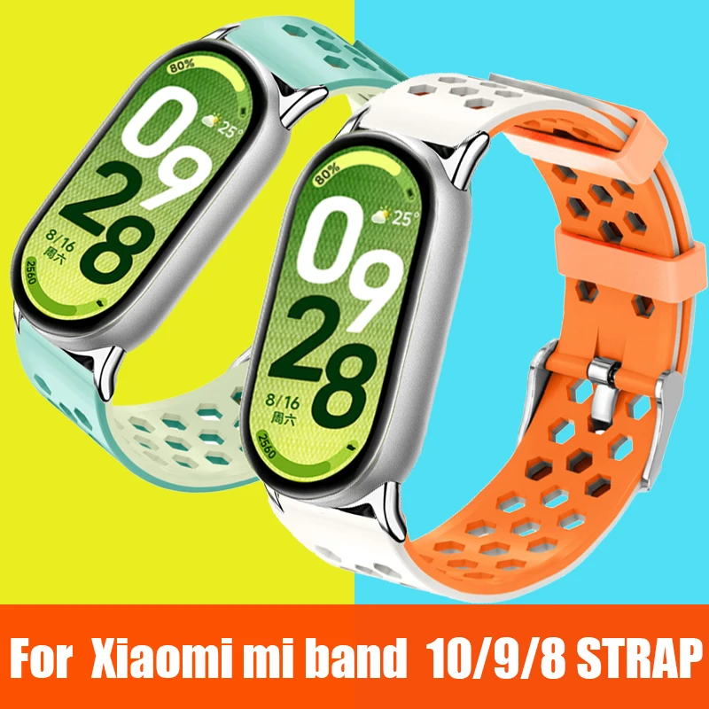 For Xiaomi Band 10 9 8 Silicone Watch Strap Two-Color Breathable Smart Watchband Replacement Bracelet For Mi Band 10 9 8 Strap