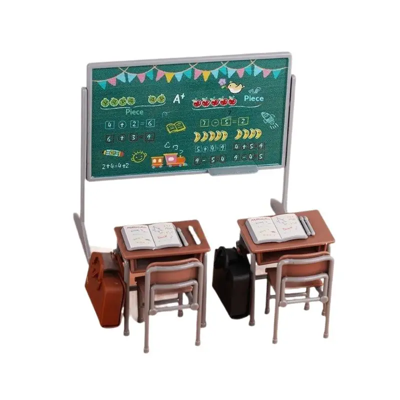 1 Set Mini School Desk Chalkboard Chair Schoolbags Model For Doll House School Furniture Decor Dollhouse Classroom Accessories