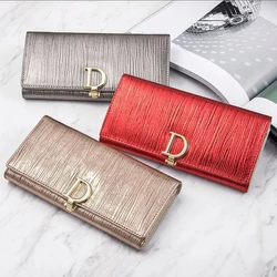 2024 Women Luxury Genuine LeatherWallets Fashion Long Phone Purse Ladies Card Holder Stripe Wallet Cartera de mujer