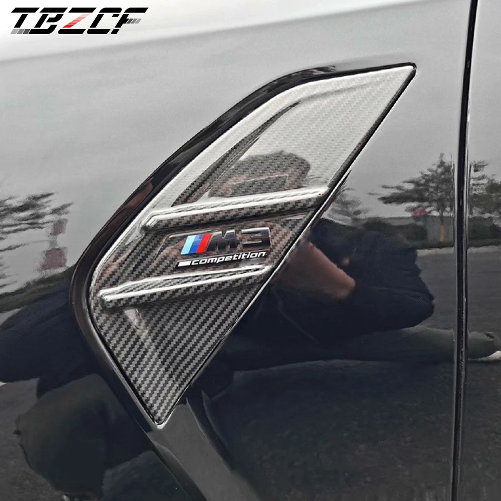 Dry Carbon Fiber Front Side Fender Fin Splitters For BMW M3 G80 M4 G82 G83 MP Style Car Fog Lamp Air Vent Cover Trim Leaf Plate