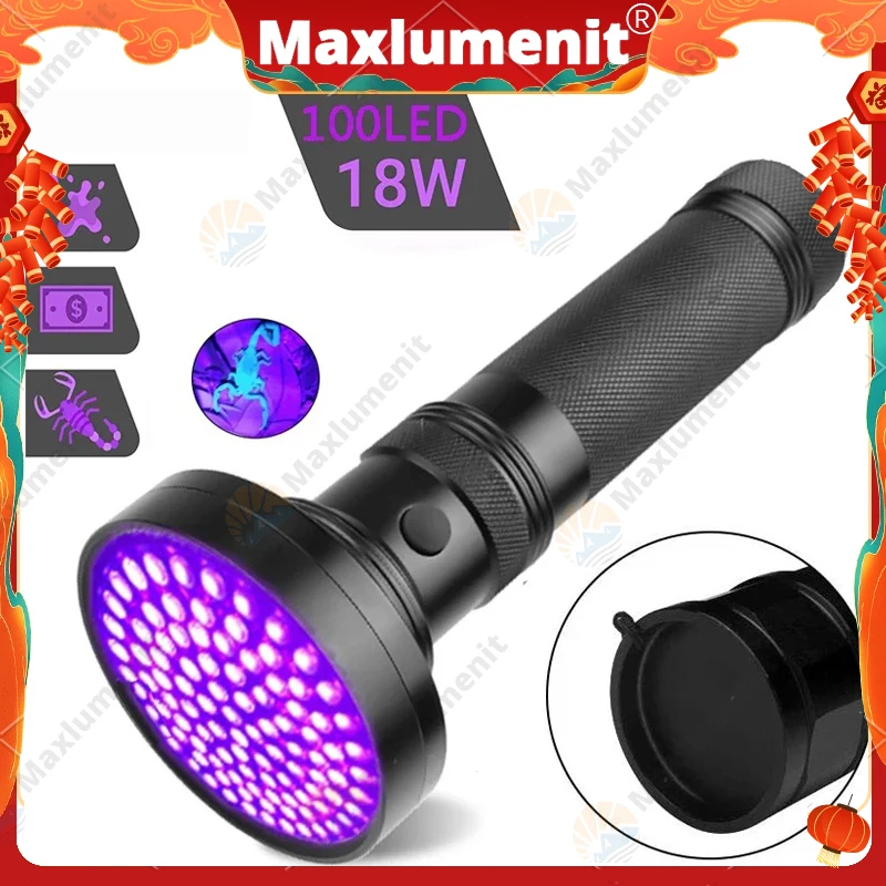 

UV 100LED Edc Light Purple Light Blacklights 395nm UltraViolet Portable Handheld Flashlight LED Torch Detector for Pet Urine