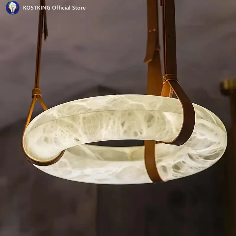 Spanish Luxury Natural Marble Leather Chandelier High-end Villa Lobby Pendant Lamp Living Dining Room Bedroom Hotel Home Decor