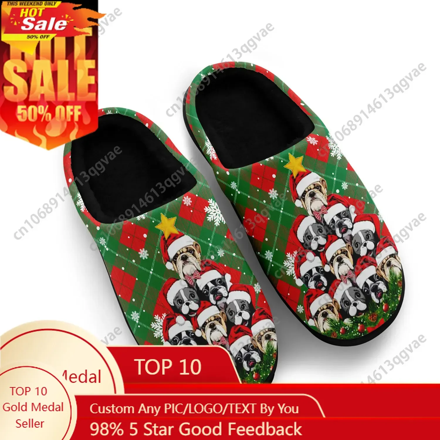 

Puppy Christmas Star Lovely Home Cotton Slippers Mens Womens Teenager Plush Bedroom Casual Keep Warm Shoes Tailor Made Slipper